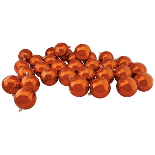 32ct. 3.25&#x22; Shiny Orange Shatterproof Plastic Ball Ornaments